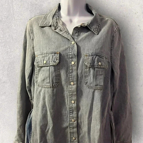 TOAST Jeans light denim shirt dress w/ pearl snaps and belt size Med - Picture 3 of 14